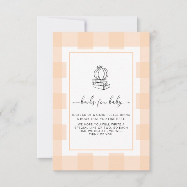 Fall Pumpkin Peach Gingham Books Request Card (Front)
