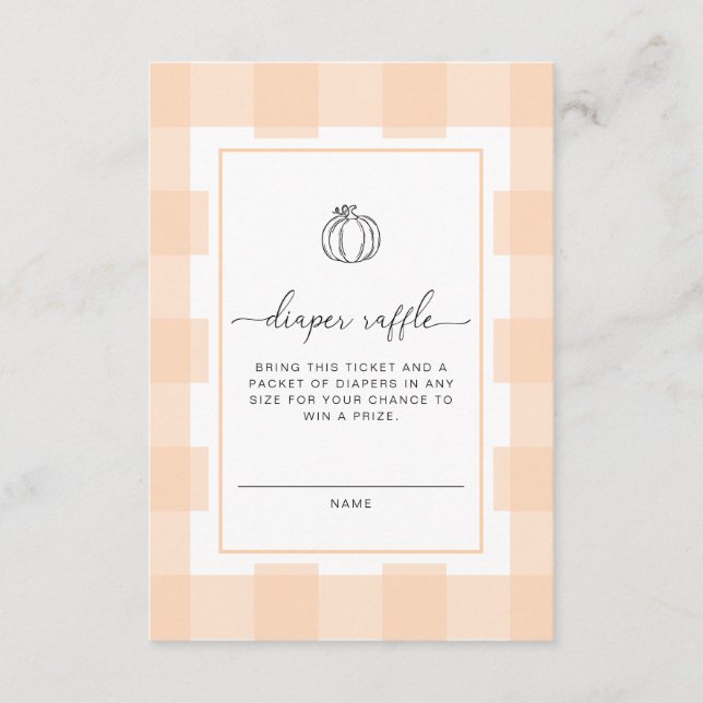 Fall Pumpkin Peach Gingham Diaper Raffle Ticket Enclosure Card (Front)