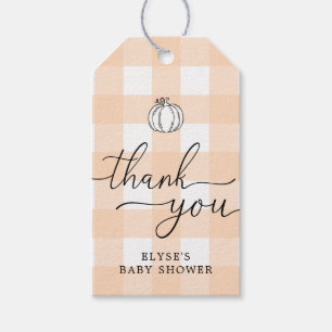Fall Pumpkin Peach Gingham Thank You Favour Tag