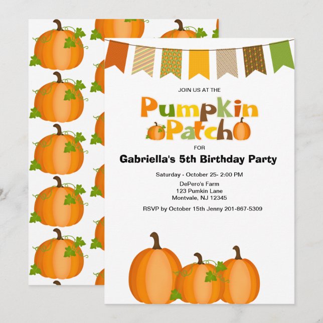 Fall Pumpkin Picking Birthday Party Invitation (Front/Back)