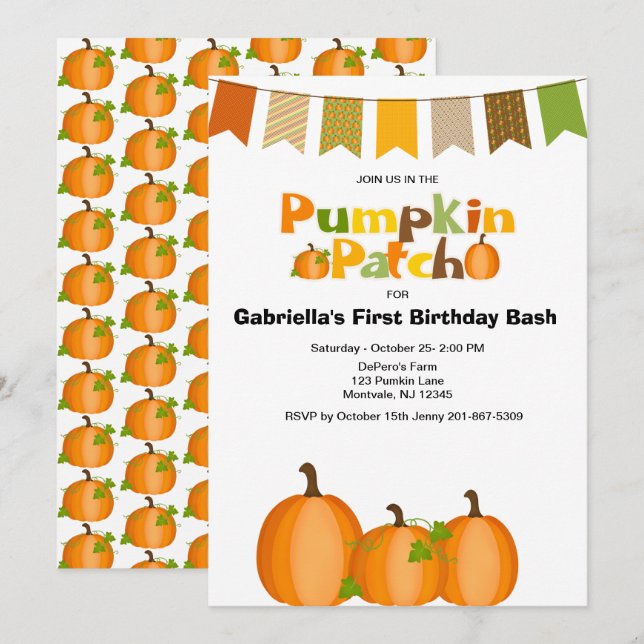 Fall Pumpkin Picking First Birthday Party Invitation (Front/Back)