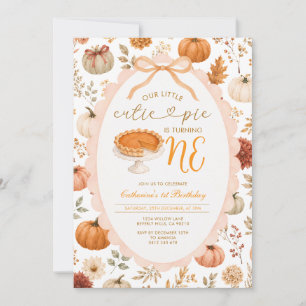 Fall Pumpkin Pie Autumn Floral 1st Birthday Invitation