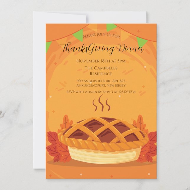 Fall Pumpkin pie Thanksgiving Dinner    Invitation (Front)