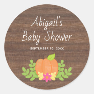 Fall Pumpkin Pink Flower Rustic Baby Shower Classic Round Sticker