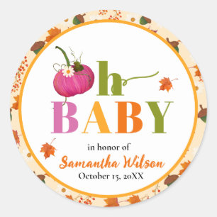 Fall Pumpkin Pink Girl Baby Shower  Classic Round Sticker