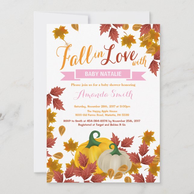 Fall Pumpkin Pink Girl Baby Shower invitation (Front)