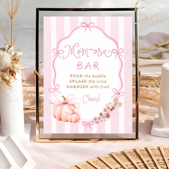 Fall Pumpkin Pink Girl Baby Shower Mum-osa Bar Poster (Creator Uploaded)