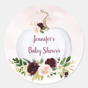 Fall Pumpkin Pink Gold Burgundy Baby Shower Classic Round Sticker