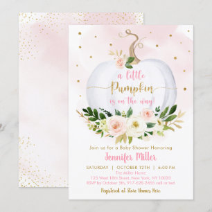 Fall Pumpkin Pink Gold Girl Baby Shower Invitation