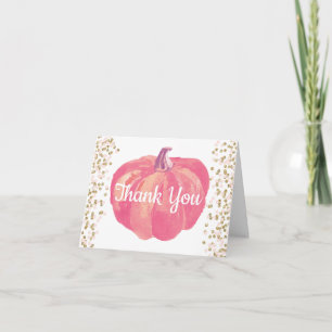 Fall Pumpkin Pink Gold Glitter Confetti Thank You Card