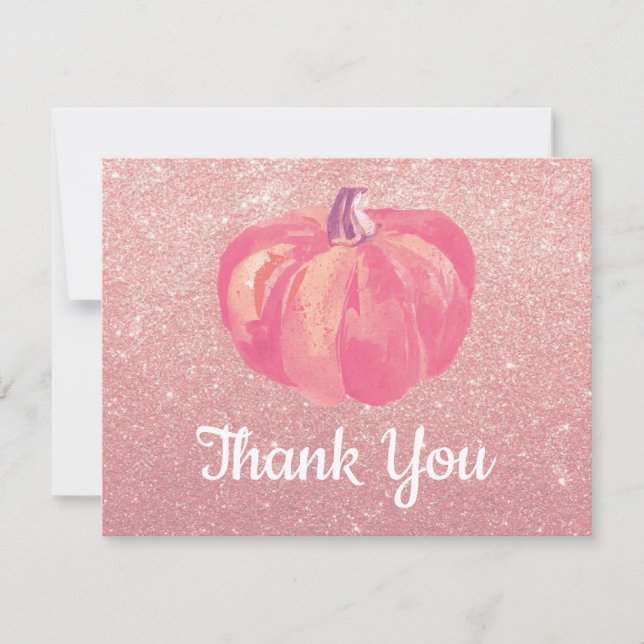 Fall Pumpkin Pink Rose Gold Glitter Confetti Thank You Card (Front)