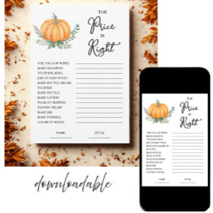 Fall Pumpkin Price is Right Baby Shower Game Card