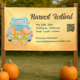 Fall Pumpkin QR Code Autumn Harvest Festival Banner