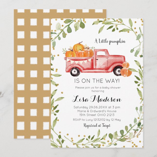 Fall Pumpkin Red Truck Baby shower Invitation (Front/Back)