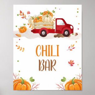 Fall Pumpkin Red Truck Chili Bar Leaves Table Sign