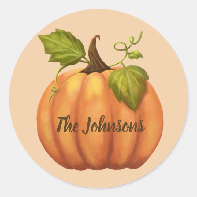 Fall Pumpkin Round Personalised Halloween Sticker (Front)