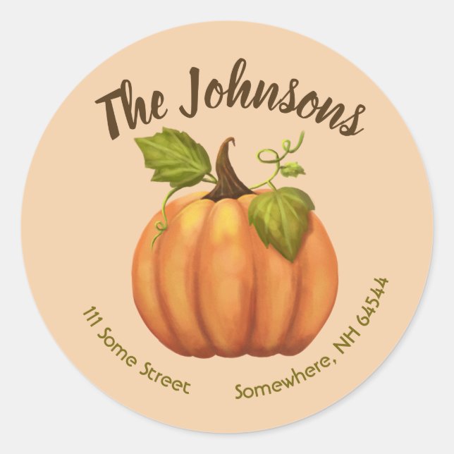 Fall Pumpkin Round Return Address Labels Autumn (Front)
