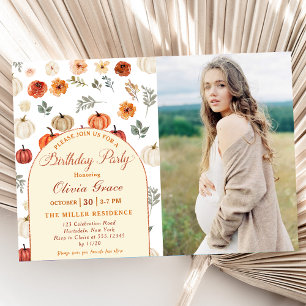 Fall Pumpkin Rustic Birthday Party Photo Invitation