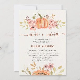 Fall Pumpkin Rustic Boho Spanish Gender Reveal Invitation