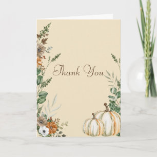 Fall pumpkin Rustic brown floral blush pink photo Thank You Card