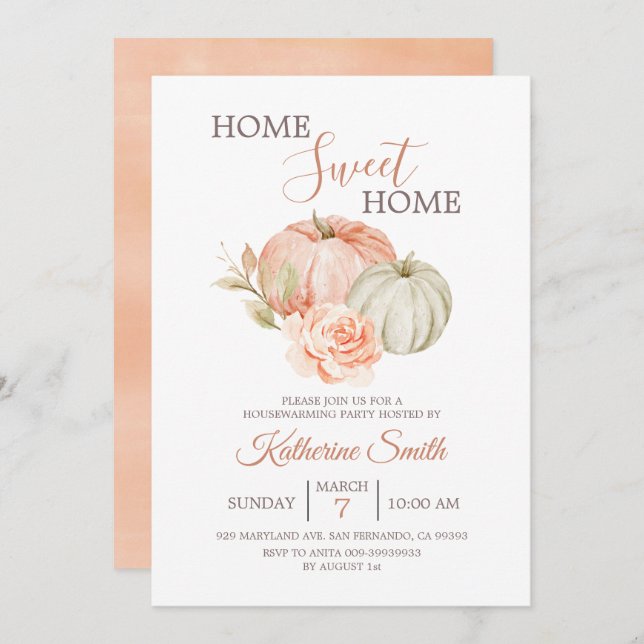 Fall Pumpkin Rustic Floral Housewarming Party Invitation (Front/Back)
