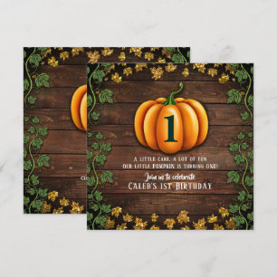 Fall Pumpkin Rustic Green and Gold Ivy Birthday Invitation