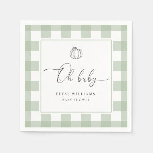 Fall Pumpkin Sage Green Gingham Oh Baby  Napkin