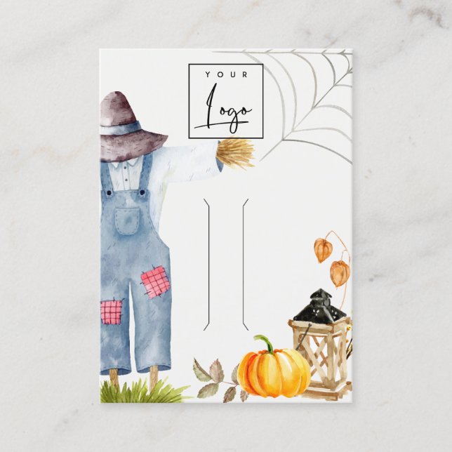 Fall Pumpkin Scarecrow Logo Hairpin Clip Display Business Card (Front)