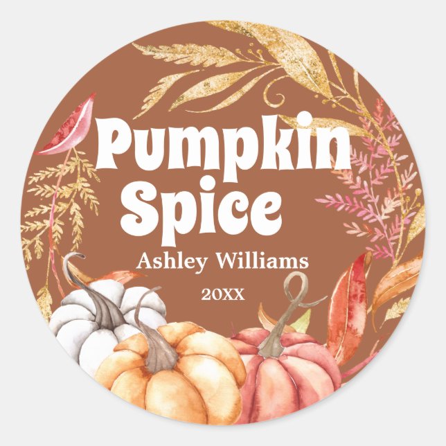 Fall Pumpkin Spice Autumn Gold TerraCotta Classic Round Sticker (Front)