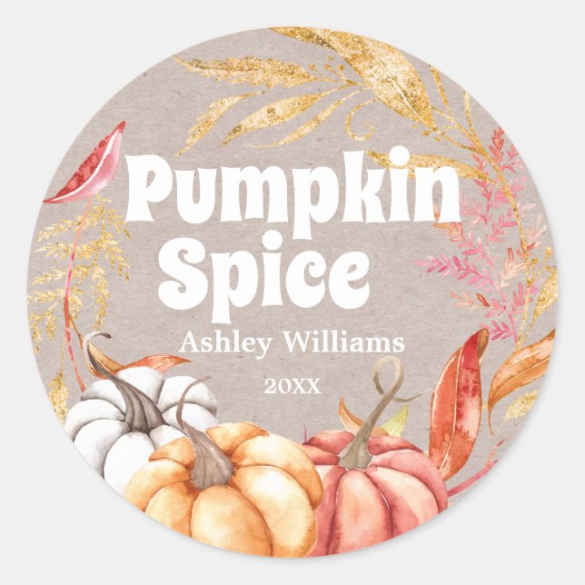 Fall Pumpkin Spice Autumn Kraft Paper Classic Round Sticker (Front)