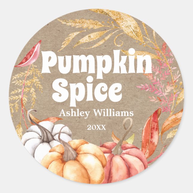 Fall Pumpkin Spice Autumn Kraft Paper Classic Round Sticker (Front)