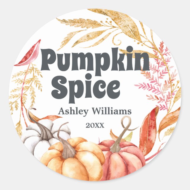 Fall Pumpkin Spice Autumn White Classic Round Sticker (Front)