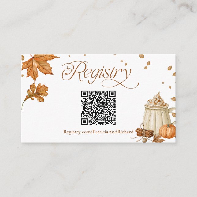 Fall Pumpkin Spice Bridal Shower QR Code Registry Enclosure Card (Front)