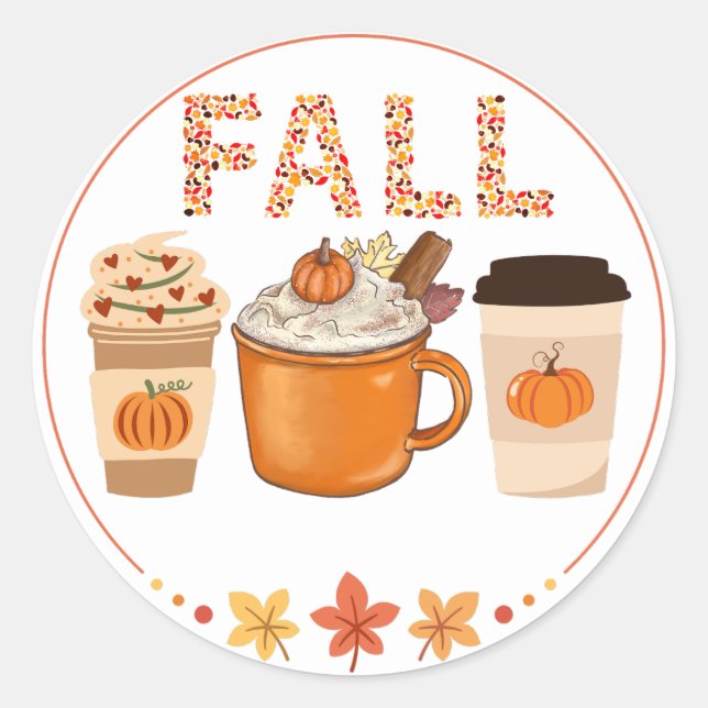Fall Pumpkin Spice Coffee – Autumn Latte Classic Round Sticker (Front)