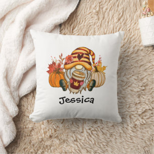 Fall Pumpkin Spice Gnome With Name Cushion