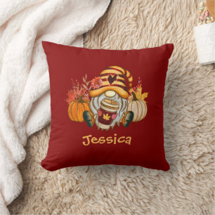 Fall Pumpkin Spice Gnome With Name Throw Pillow