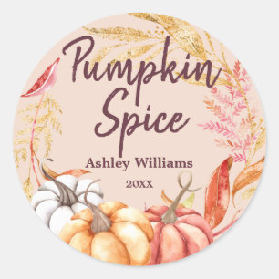 Fall Pumpkin Spice Gold Foliage Peach Dust Classic Round Sticker