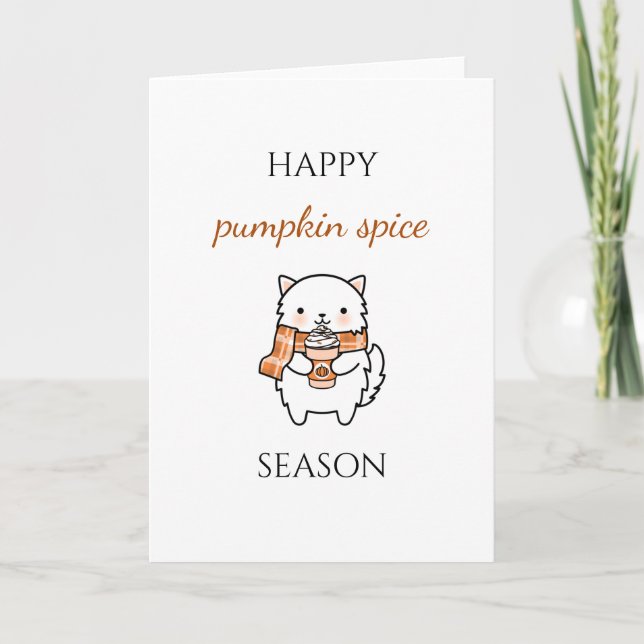 Fall pumpkin spice latte cute cat thanksgiving card (Front)