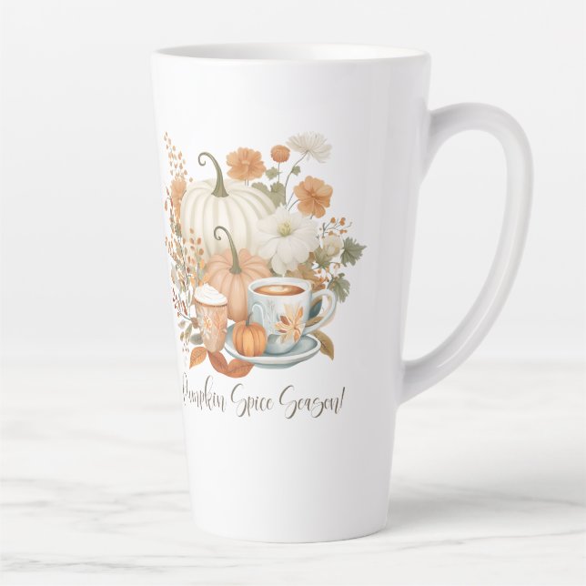 Fall Pumpkin Spice Latte Floral Autumn Leaves  Latte Mug (Right)