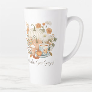 Fall Pumpkin Spice Latte Floral Autumn Leaves  Mug
