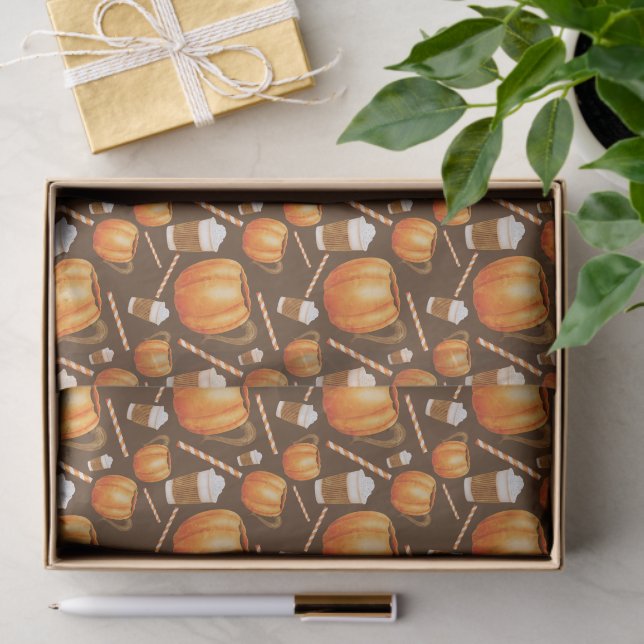 Fall Pumpkin Spice Latte Modern Watercolor Pattern Tissue Paper (Gift)