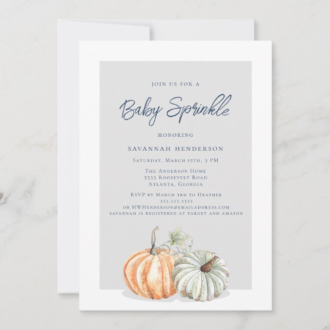 Fall Pumpkin Sprinkle Baby Shower Invitation (Front)