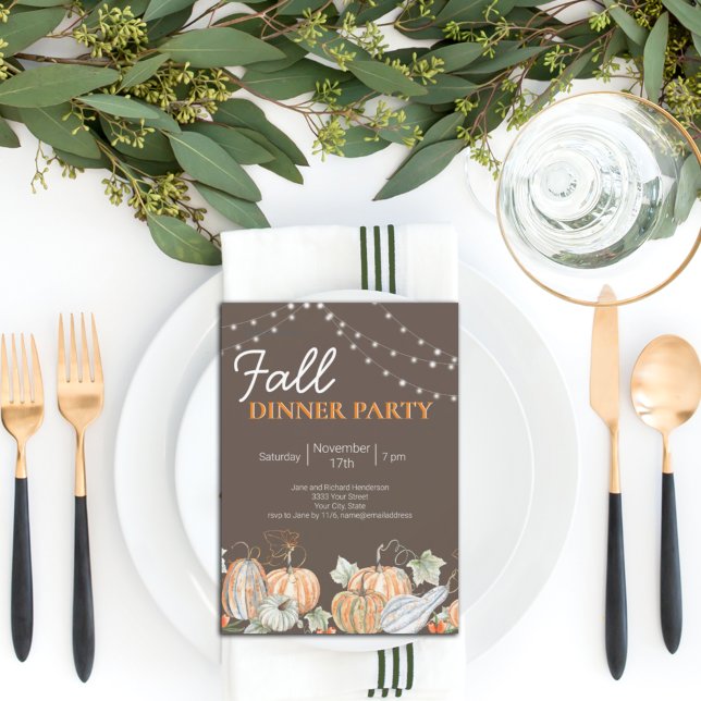 Fall Pumpkin String Light Dinner Party Invitation (Creator Uploaded)