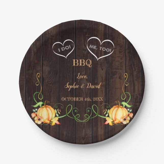 Fall Pumpkin String Lights Old Barn I DO BBQ Paper Plate (Front)