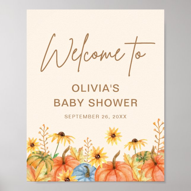 Fall Pumpkin Sunflower Baby Shower welcome sign (Front)