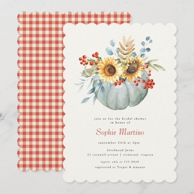 Fall Pumpkin Sunflower Country Bridal Shower Invitation (Front/Back)