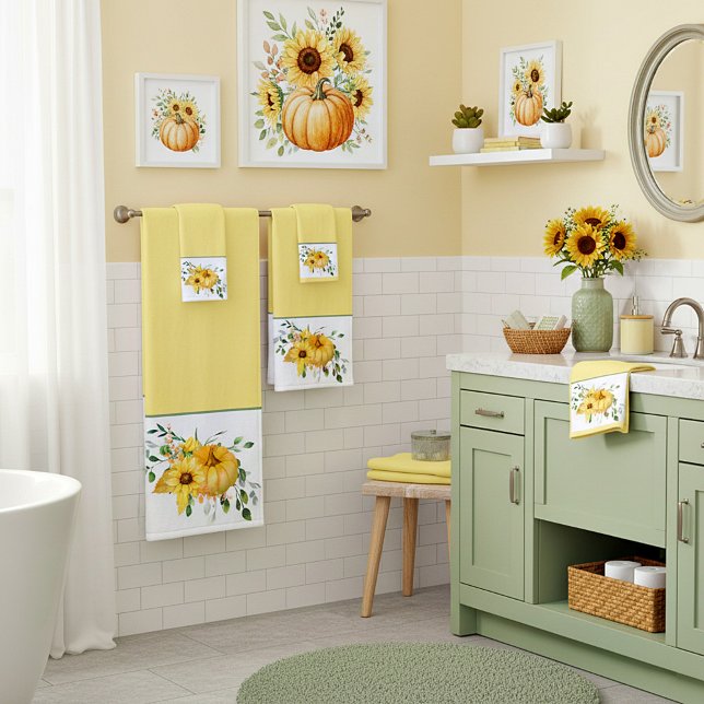 Fall pumpkin, sunflowers, and greenery bath towel set (Creator Uploaded)