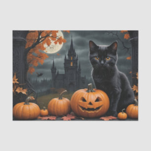 Fall Pumpkin Sweet Black kitten decoupage Tissue Paper