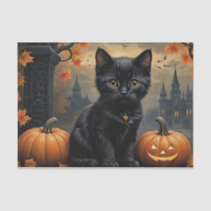 Fall Pumpkin Sweet Black kitten decoupage Tissue Paper