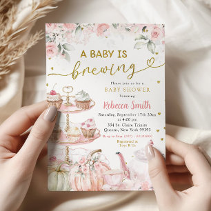 Fall Pumpkin Tea Party Baby is Brewing Baby Shower Invitation